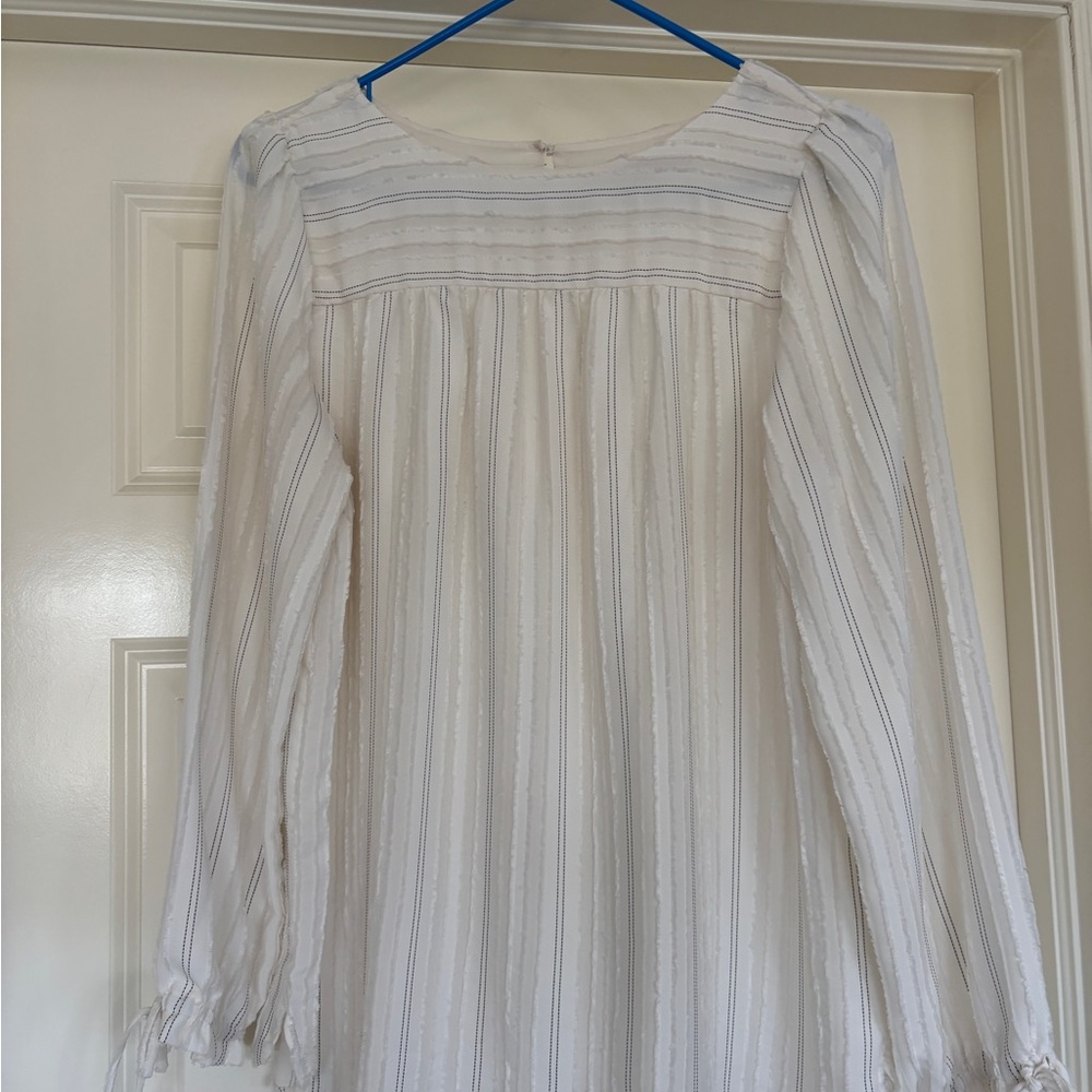 LOFT White Textured Stripe Peasant Top